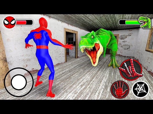 Playing as SpiderMan Family Vs Dinosaur T-rex in Granny House