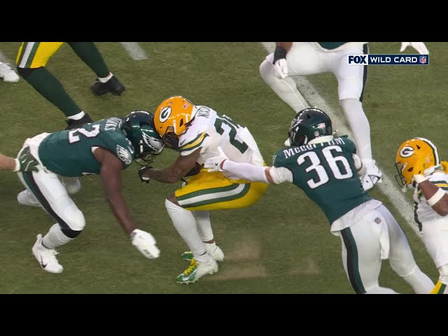 BIG hit alert! Ex-Packer Oren Burks sets the tone forcing a turnover on GB's opening kick return