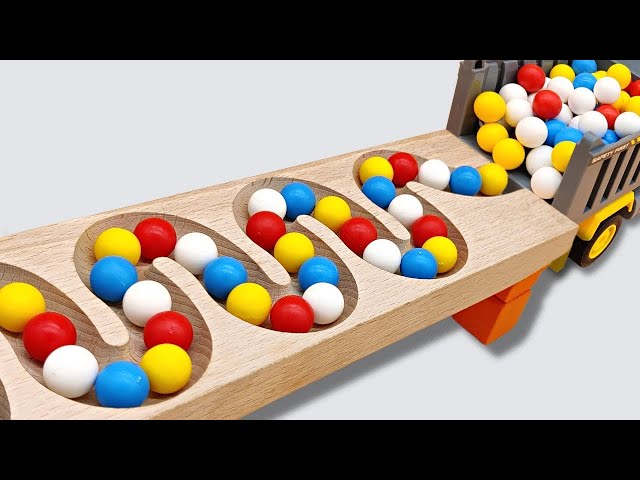 Marble Run ASMR Race ☆ HABA Slope & Dump Truck Excavator Ambulance Forklift Garbage Truck Tractors