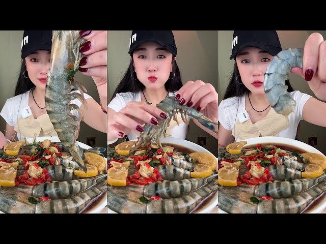 【Yummy】Eating show：Black Tiger Shrimp🦐🧄🍋#Seafood#sashimi#gourmet#asmr#mukbang