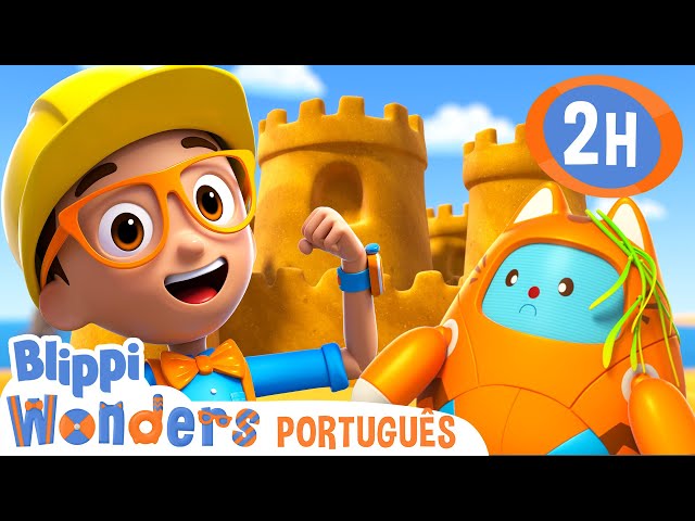 Blippi Constrói um Castelo de Areia! | MARATONA DO BLIPPI! | Desenhos Animados em Português