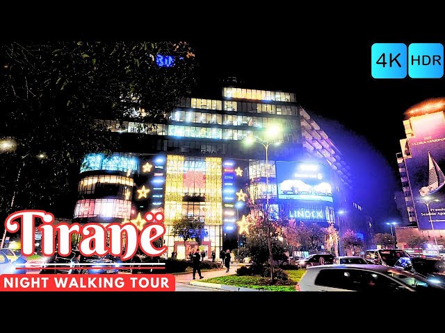 Tirana Chritmast Night Lights 🇦🇱 Walking Tour in 4K HDR  | 4K Albania 60fps