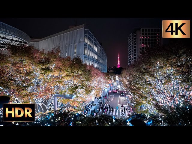 4K HDR 60fps | Tokyo Roppongi Christmas Lights Night Walk - 六本木ヒルズとミッドタウンのイルミネーション - Fall 2022