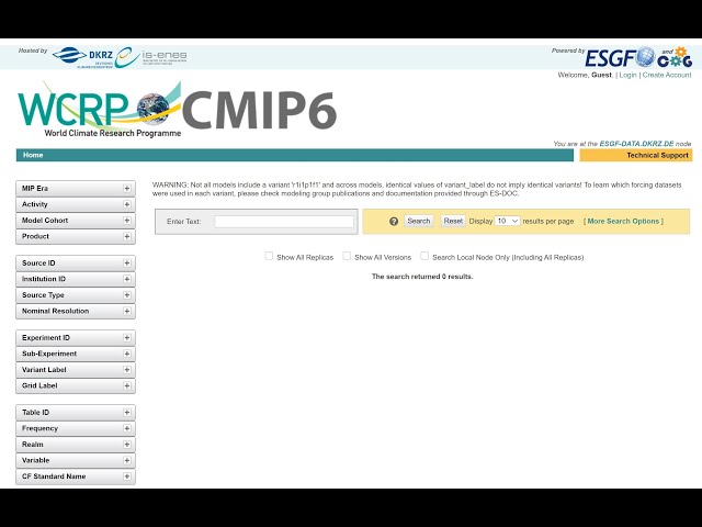 ESM2.1 CMIP6 data search on ESGF, CEDA, and PRIMAVERA