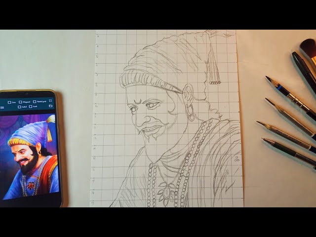 Chatrapati Shivaji Maharaj Drawing :Outline Drawing