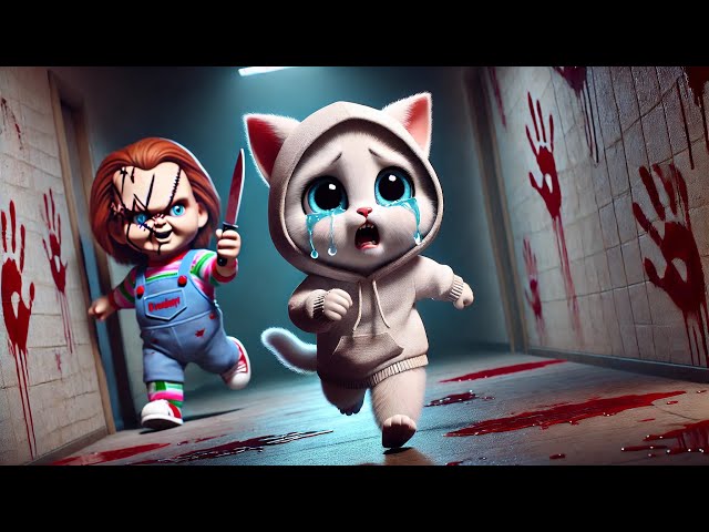 The Little Kitten and the Ghostly Chucky-Doll. #ai #aicat #catlover #cat #catvideos #kittentronics