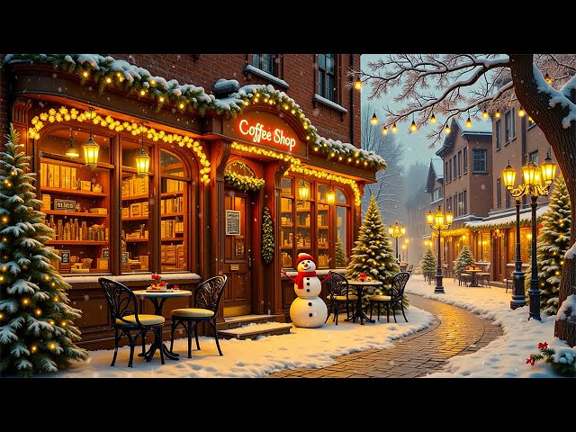 ⛄🎄 Winter Coffee Shop Ambience with Relaxing Winter Jazz Music & Snow Falling for Happy Mood