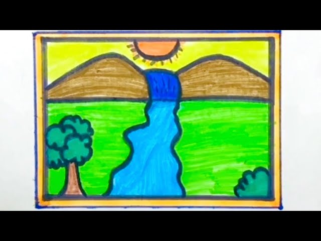 Simple Scenery Drawing || Step-by-Step || Tutorial Scenery - Drawing // Easy Art for Beginners...