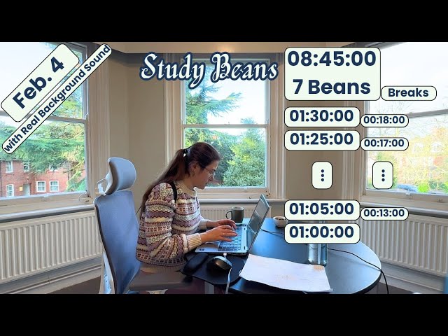 04 February 2025, 08:45:00 Over 7 Sessions (with Real Background Sound) #studywithme #StudyBeans