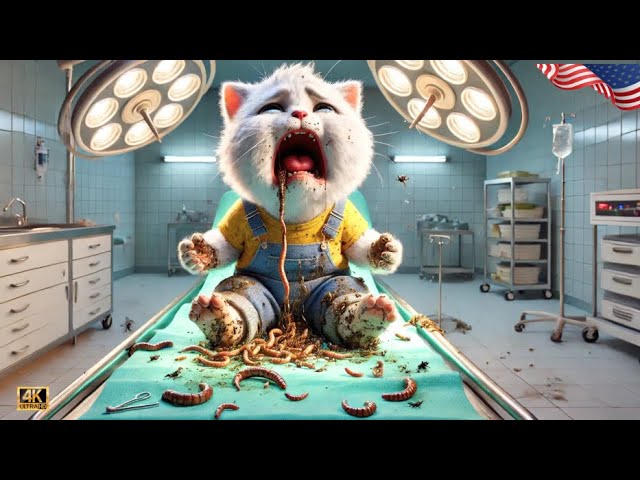 Shocking! Kitten's Belly Full of Worms – Rotten Meat Hamburger Horror in Texas!🤢🍔 #ai #cat #catvideo