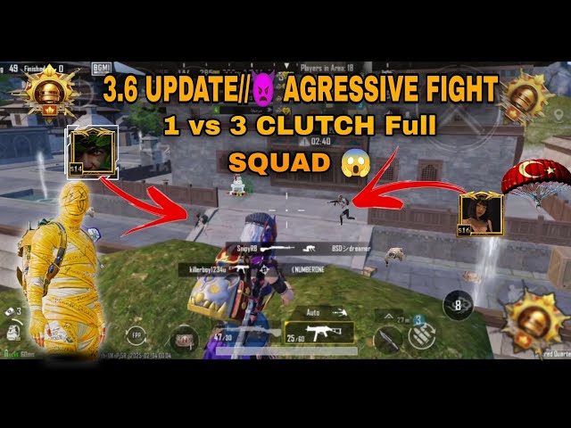 3.6 UPDATE//👿 AGRESSIVE FIGHT1 vs 3 CLUTCH Full SQUAD 😱#shortsfeed #pubgmobile #pubg #ytshorts #pubg