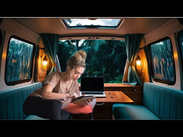 Survival Heavy Rain On Camper van  - Camp at Forest with Campervan Rainny - Rain Sound for Sleeping