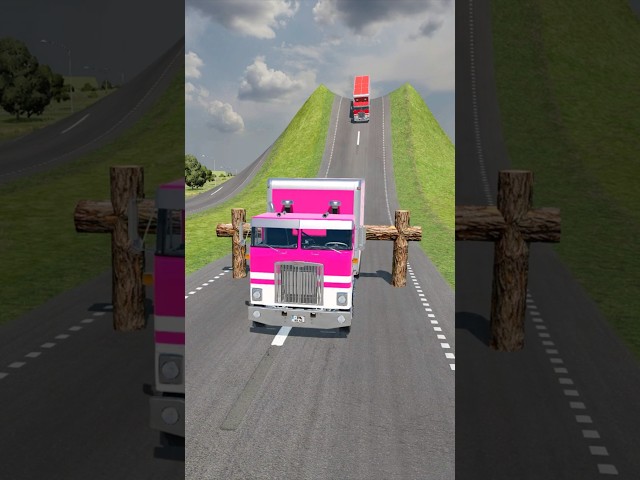 Colourful Flatbed Trucks vs Logs Trap - BeamNG Drive