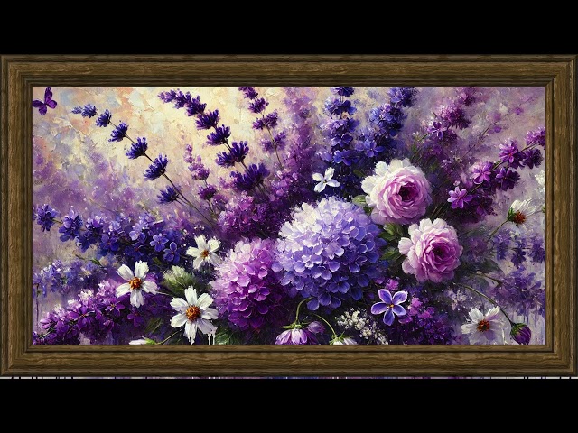 Vintage Blue Flowers Painting | Gold Frame TV Art Screensaver for TV Wallpaper