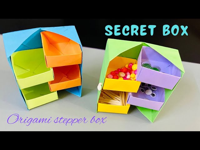 DIY Origami SECRET STEPPER BOX TUTORIAL - paper craft | secret Box #secretbox #diy #origami #paper