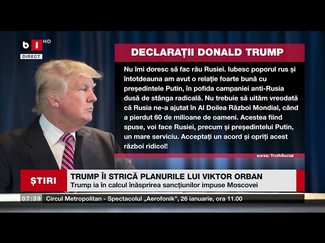 TRUMP ÎI STRICĂ PLANURILE LUI VIKTOR ORBAN_Știri B1TV_25 ian. 2025