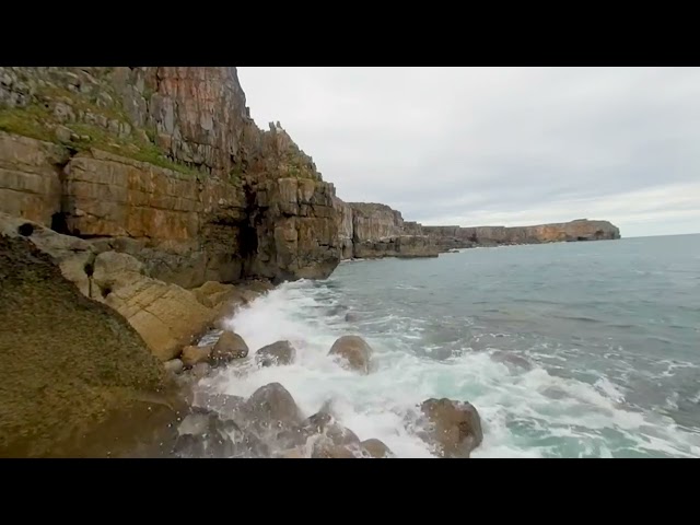 Relaxing Ocean VR180 3D | Wales Ocean Waves Crashing on Rocky Coast