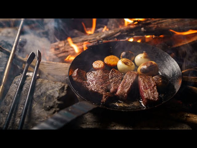 Solo Camping in early summer . the best steak.- canvas lavvu, bushcraft, ASMR, 4K