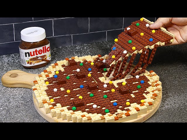 LEGO CHEESY Nutella Pizza Dipping Sauces Recipe in Prison Challenge🍫 LEGO Cooking ASMR