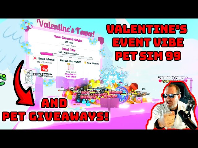 Valentine's Tower Update, Vibe and Gems and Huge Giveaways - Pet Simulator 99