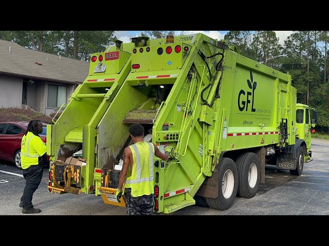 Some GFL Garbage Trucks in Gainesville- Split Heil Rear Loaders Packing Recycle + More