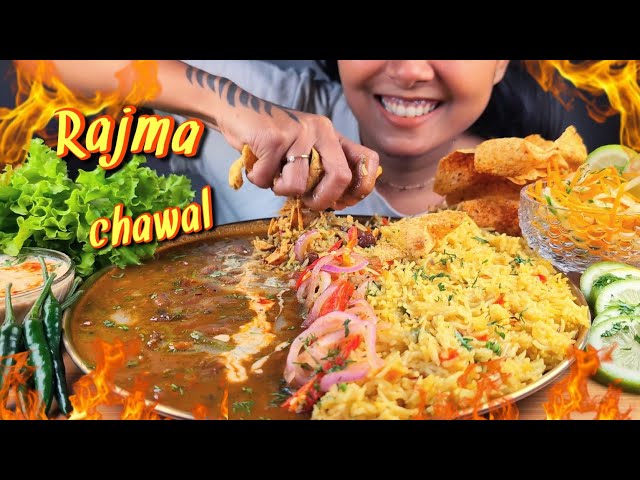 COOKING & EATING RAJMA CHAWAL WITH RAITA, PAPAD, SALAD | RAJMA CHAWAL EATING VIDEO