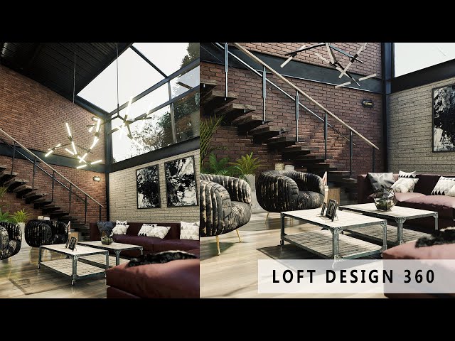 Living and dining room loft industrial design 360 | LUMION 10