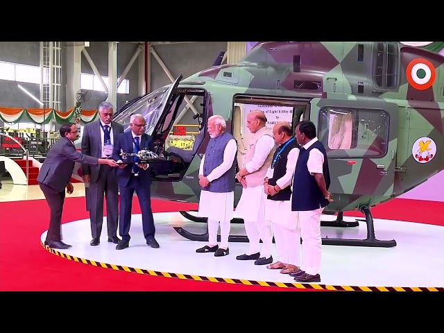 PM Modi takes stock of newly manufactured helicopter at HAL facility in Tumakuru