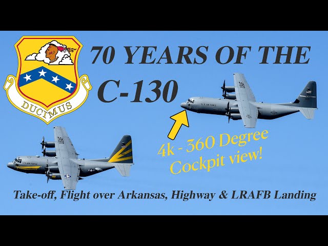 189th Airlift Wing C-130H Take-off, Flight, Highway Landing, & Final Landing |  360 4K Onboard