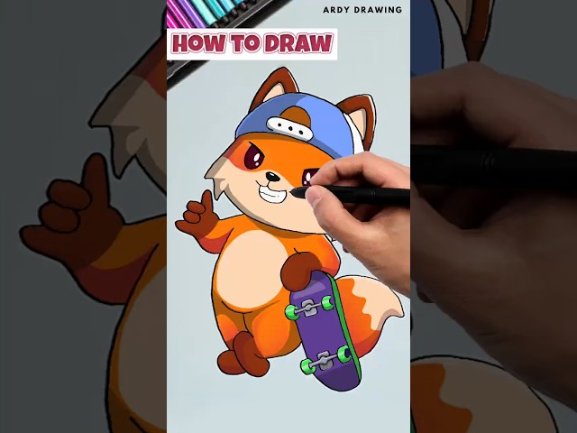 "Easy Draw: Let's Draw a Cute Fox with a Skateboard"🦊  ✏️