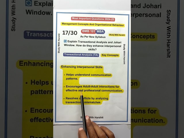 Management Concepts & Organisational Behaviour | Q&A Series 🔥 17/30 ,Transactional Analysis (2025)