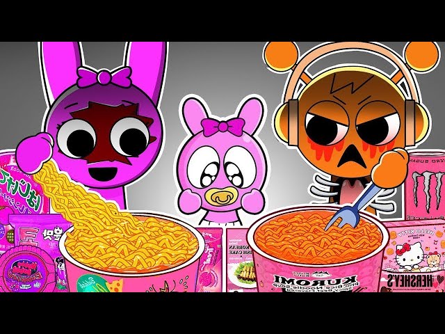 SPRUNKI ASMR - Pinki Vs Oren Family Horror Versions Convenience Store Food Mukbang | Animation