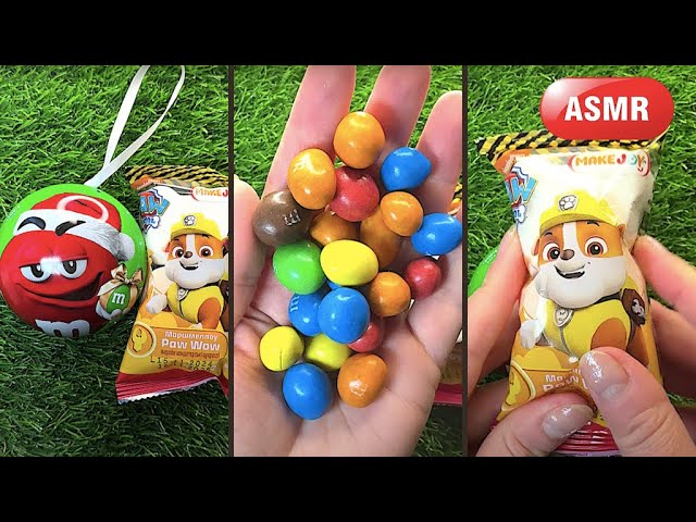 ASMR Most Popular Candys M&M /some lots of colorful lollipop candy / unpacking Marshmallow "Paw Wow"