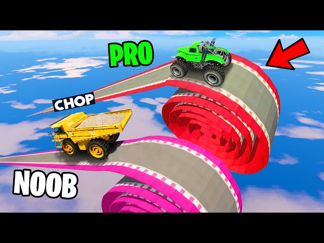 GTA 5 CHOP COMPETES IN PRO VS NOOB SPIRAL MEGA RAMP