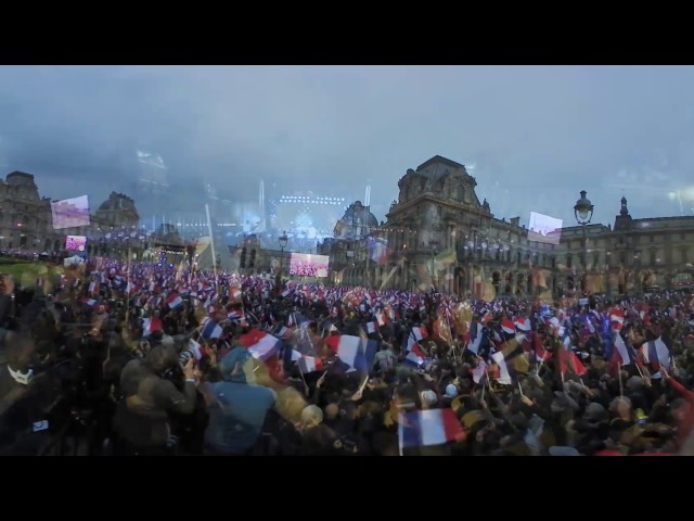 VIDEO 360 : Macron addresses supporters outside Le Louvre museum