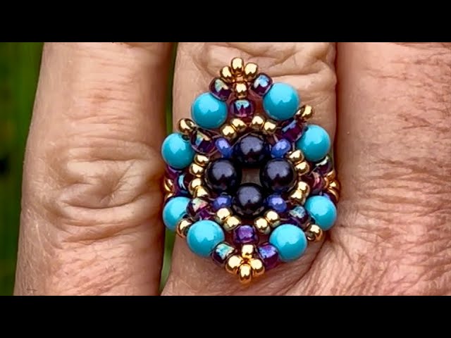 Tutorial pearl and seed bead ring , beginner friendly easy beaded ring pearls v rondel