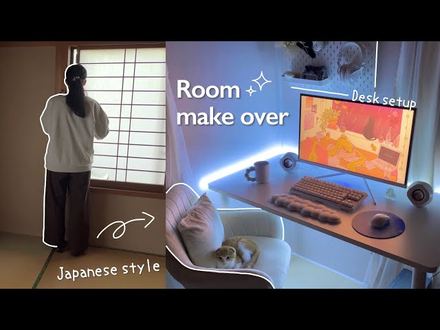 vlog｜Turn a Japanese-style room into a gaming room🏠🖥️Make a simple white desk🤍｜Room makeover