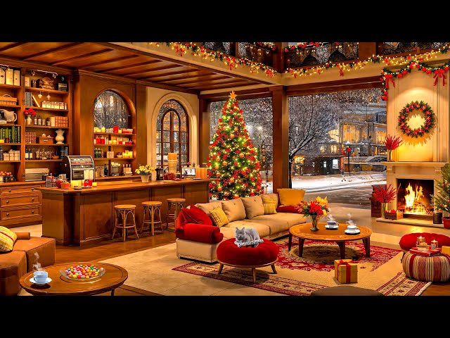 Winter Slow Smooth Piano Jazz Music ❄ 4k Christmas Coffee Shop Ambience & Christmas Jazz Music