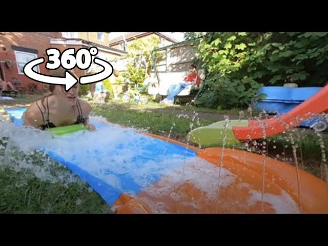 360 VR - Playing on the Waterslide in the Garden