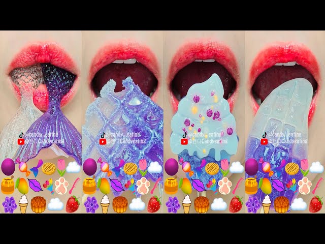 ASMR PURPLE EMOJI FOOD kohakuto yanggaeng jelly sprinkle honey jelly mukbang eating sounds