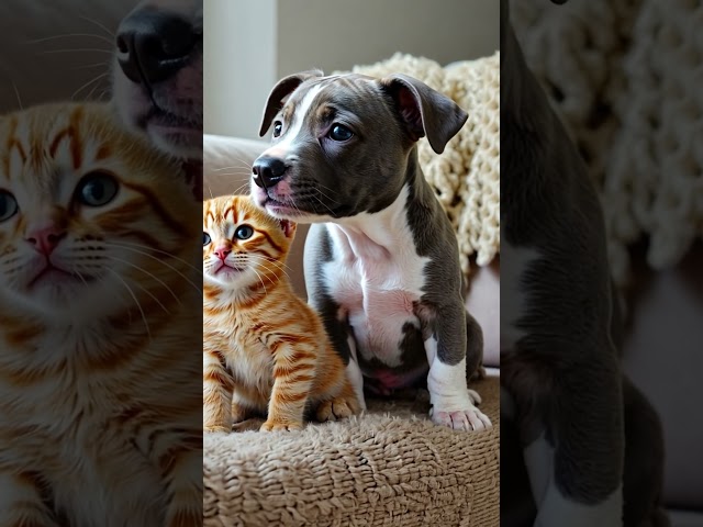 Cute puppy and kitty #puppy #shortvideo #shorts #kitty #short