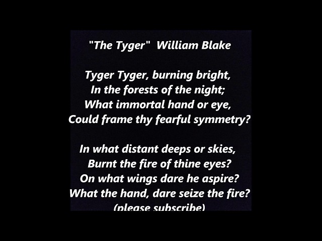 The TYGER TYGER Tiger Tiger burning bright poem song WILLIAM BLAKE Songs of Inn Lyrics Words text