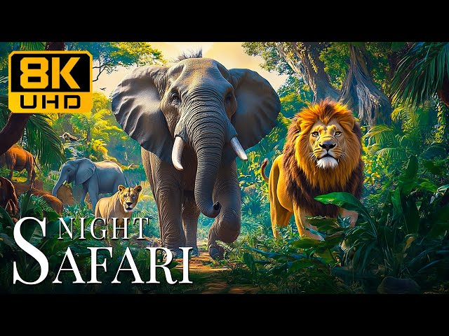 Night Safari 8K UHD 🐆 Nighttime Wildlife Wonders with Peaceful Melodies