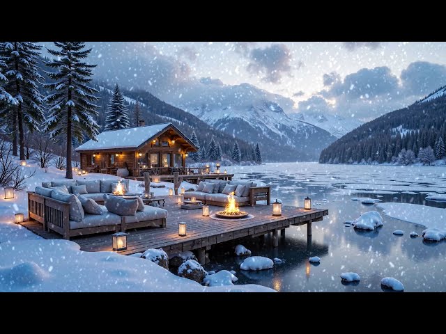 Soft Winter Piano Music for Relaxation, Work | Warm Lakeside Porch ~ Dreamy Snow Scene ❄