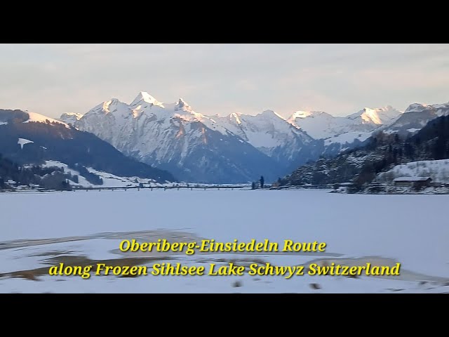 OBERIBERG EINSIEDELN ROUTE ALONG FROZEN SIHLSEE LAKE SWITZERLAND