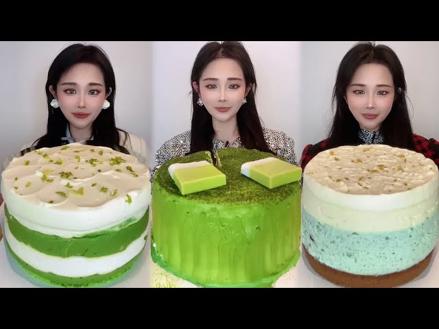 Asmr🍰Eating Yogurt Matcha Mousse Cake🍰 (Soft And Waxy Sound) 크림丨먹방丨Mukbang丨Satisfying丨Eatings