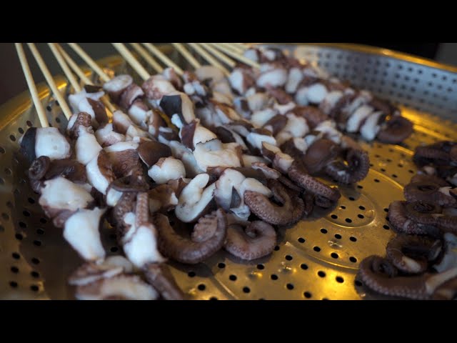 Grilled Octopus Skewers. | Korean street food |