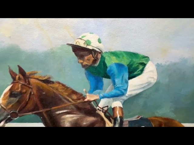 Fine Art Painting The Minstrel Chestnut Colt Epsom Derby 1977 With Jockey Lester Piggott Up