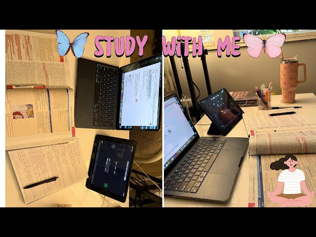 🦋1-Hour study with me |calm study music |ch.19|cloudy day|productive study session|@Neenusbasiclife‬