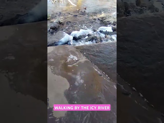 WALKING BY AN ICY RIVER STREAM